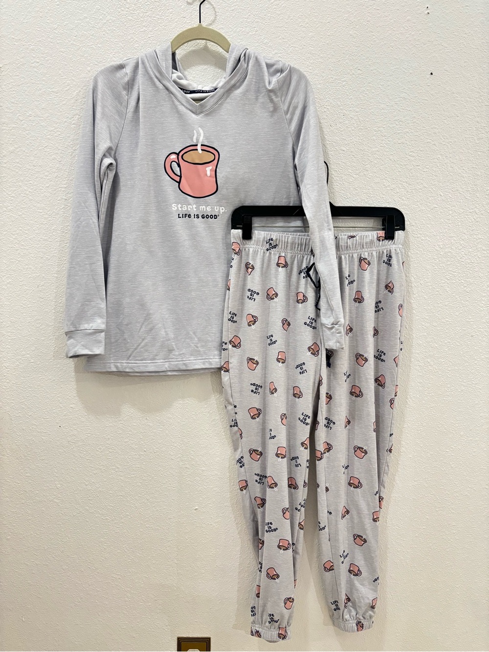 Life is Good Coffee Pajamas Long Sleeve Hoodie and Joggers Size Small